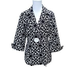 3 Sisters Blazer Jacket Art to Wear Quirky Maximalist Geometric Black White Sz M